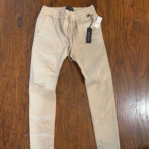 PACSUN Drop Skinny Destroy Knee Khaki Jogger Pants